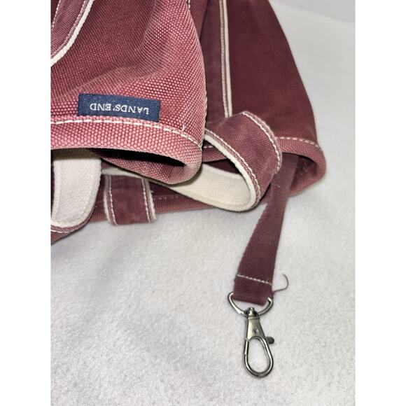 LANDS END Heavyweight Canvas Tote Open Maroon Pockets Inside & Out Key Fob Med - Picture 12 of 16